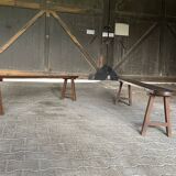 Pair of large solid oak farm benches