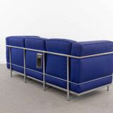 Cassina LC2 3seat Sofa by Charlotte Perriand, Le Corbusier and Pierre Jeanneret in blue fabrics