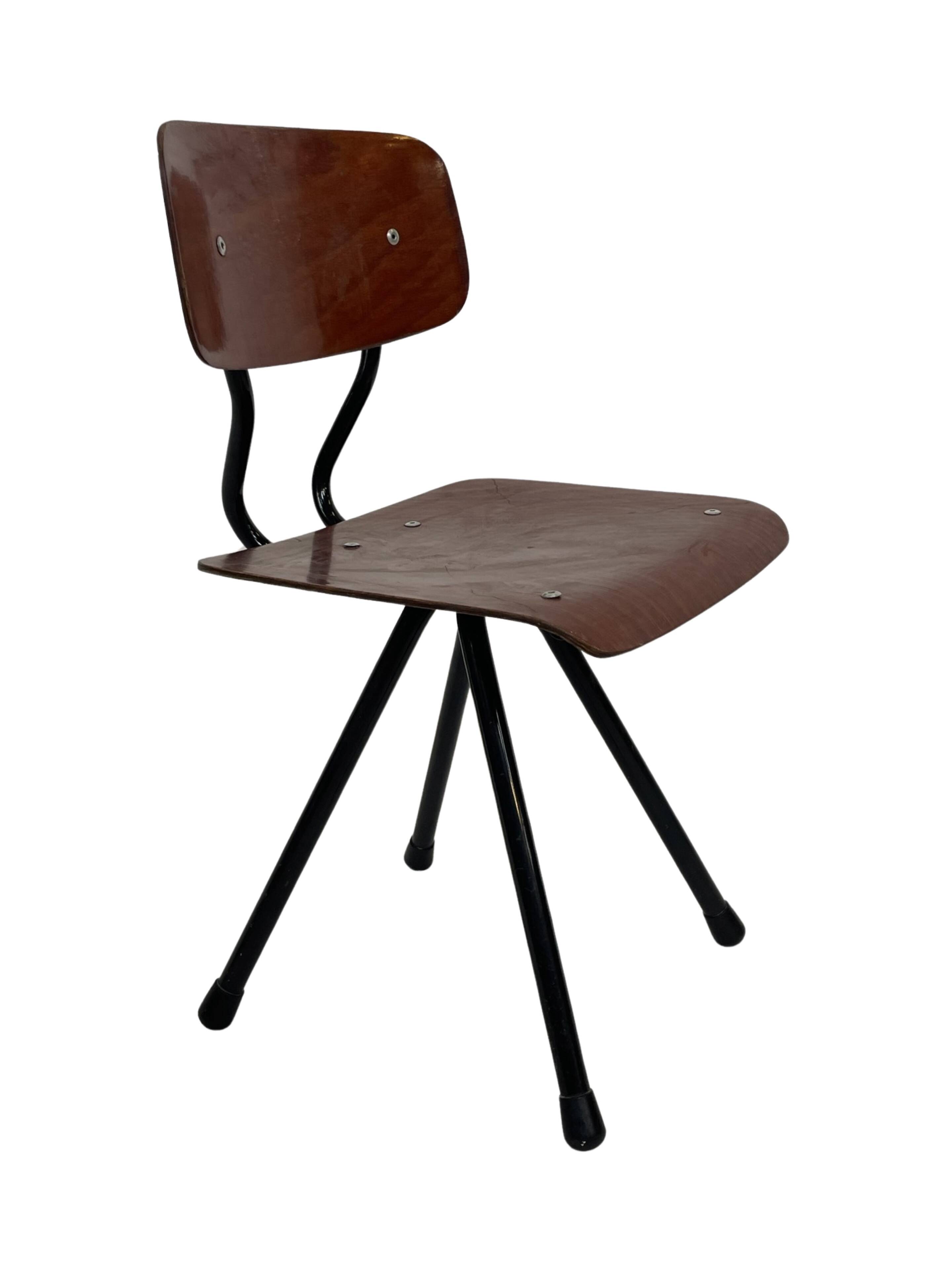 Vintage industrial children's chair, school chair, Dutch design