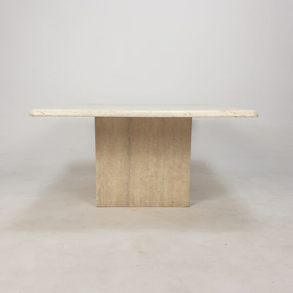 Table basse italienne en travertin, années 1980