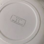 7 Salins Odile soup plates – raspberry flowers & blue border