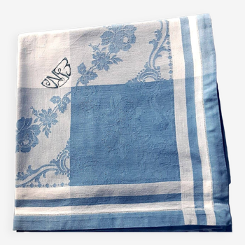 White and blue damask tablecloth 1m50 x 1m50