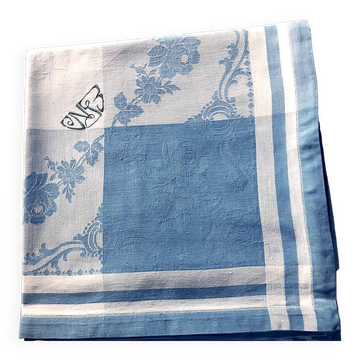 Nappe damassée blanche et bleue 1m50 x 1m50