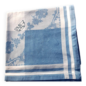 White and blue damask tablecloth 1m50 x 1m50