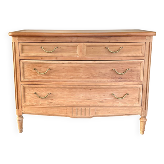 Cherry wood commode with a raw wood finish.