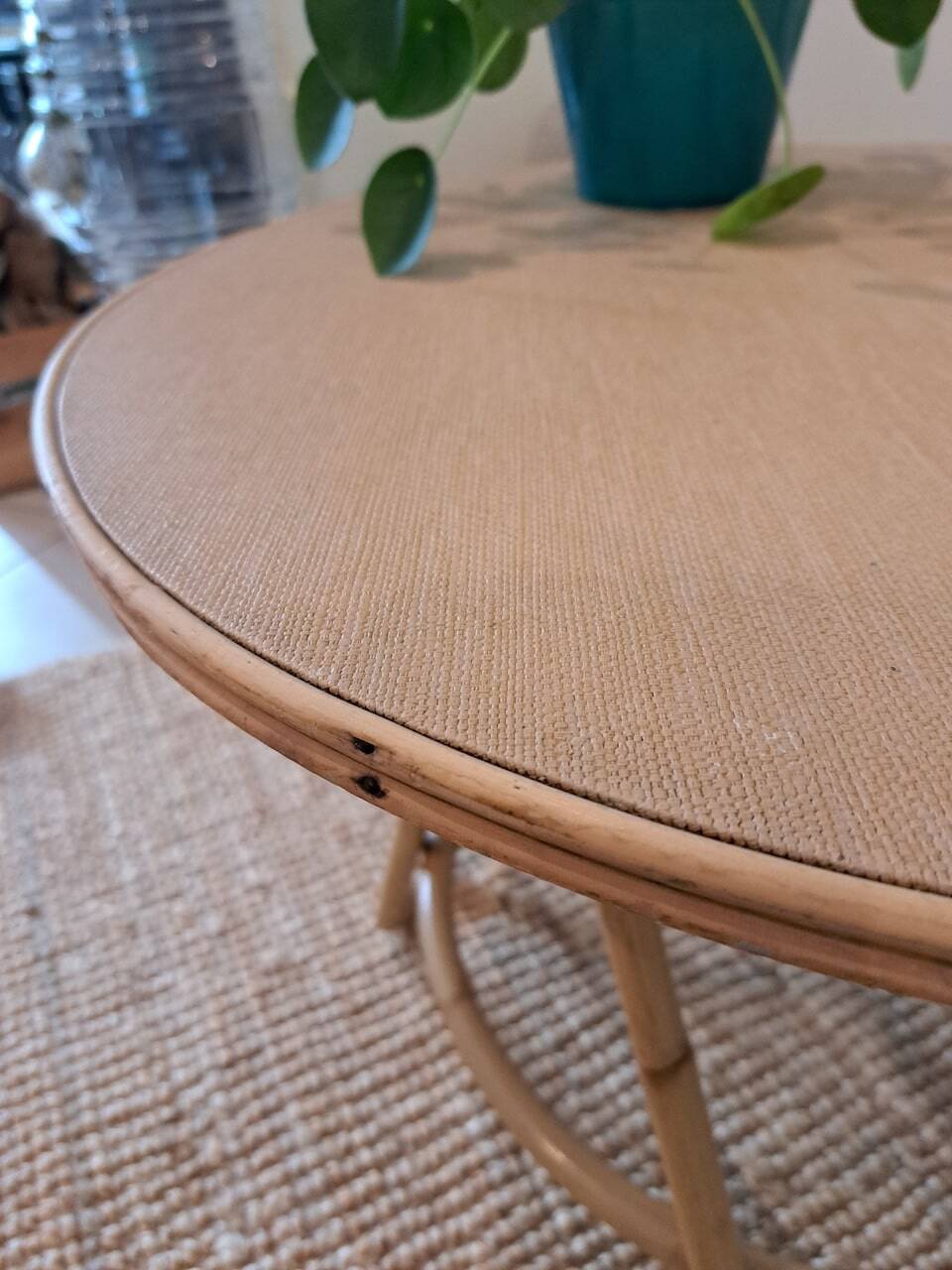 Vintage round bamboo and rattan table