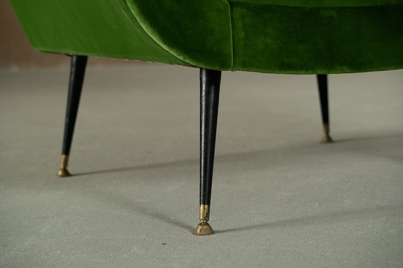 Green velvet armchairs by Gigi Radice, Italy 1950s set of 2