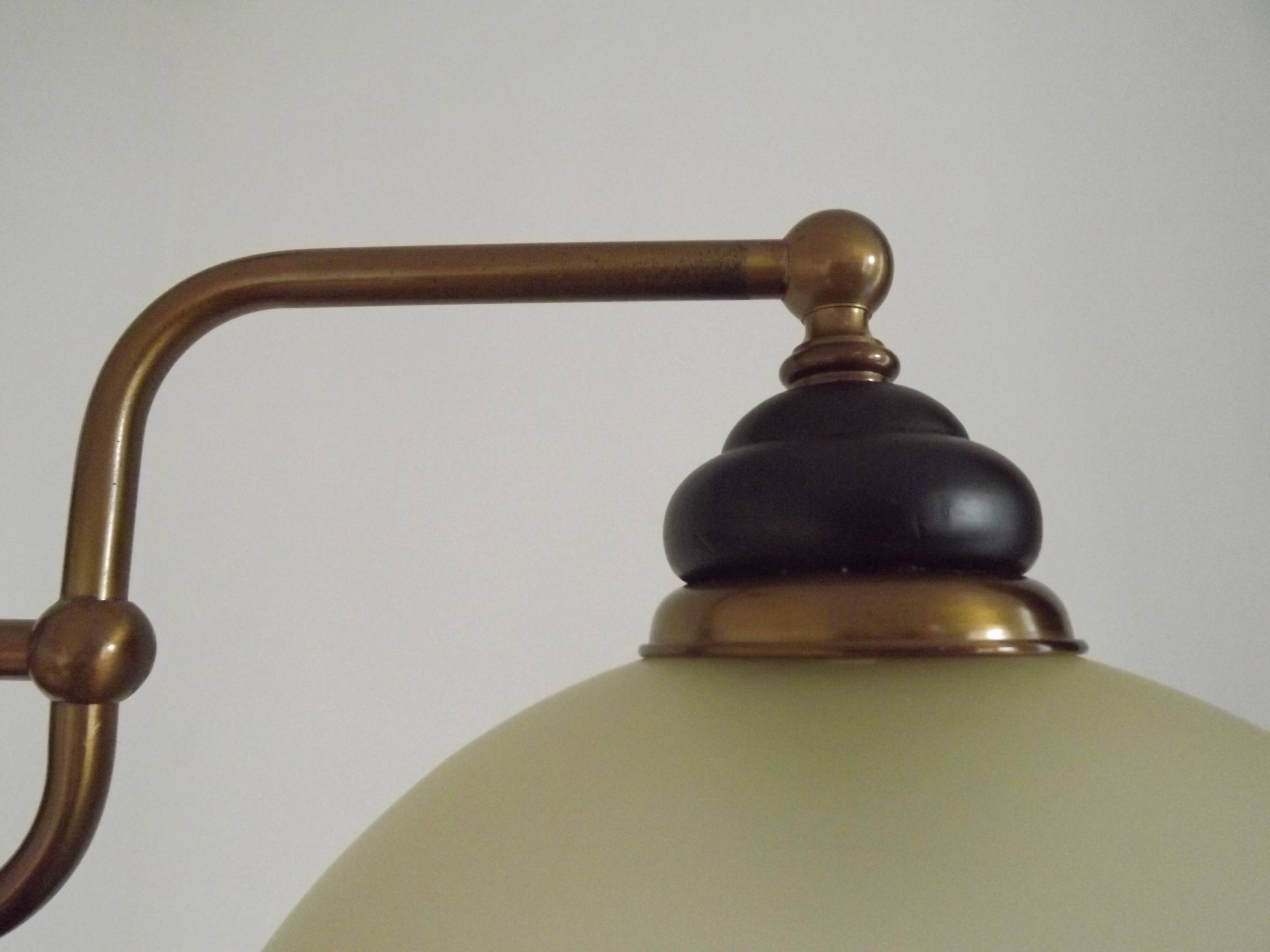French Mid Century Bronze Effect Metal Double Billiard Light Glass Shades