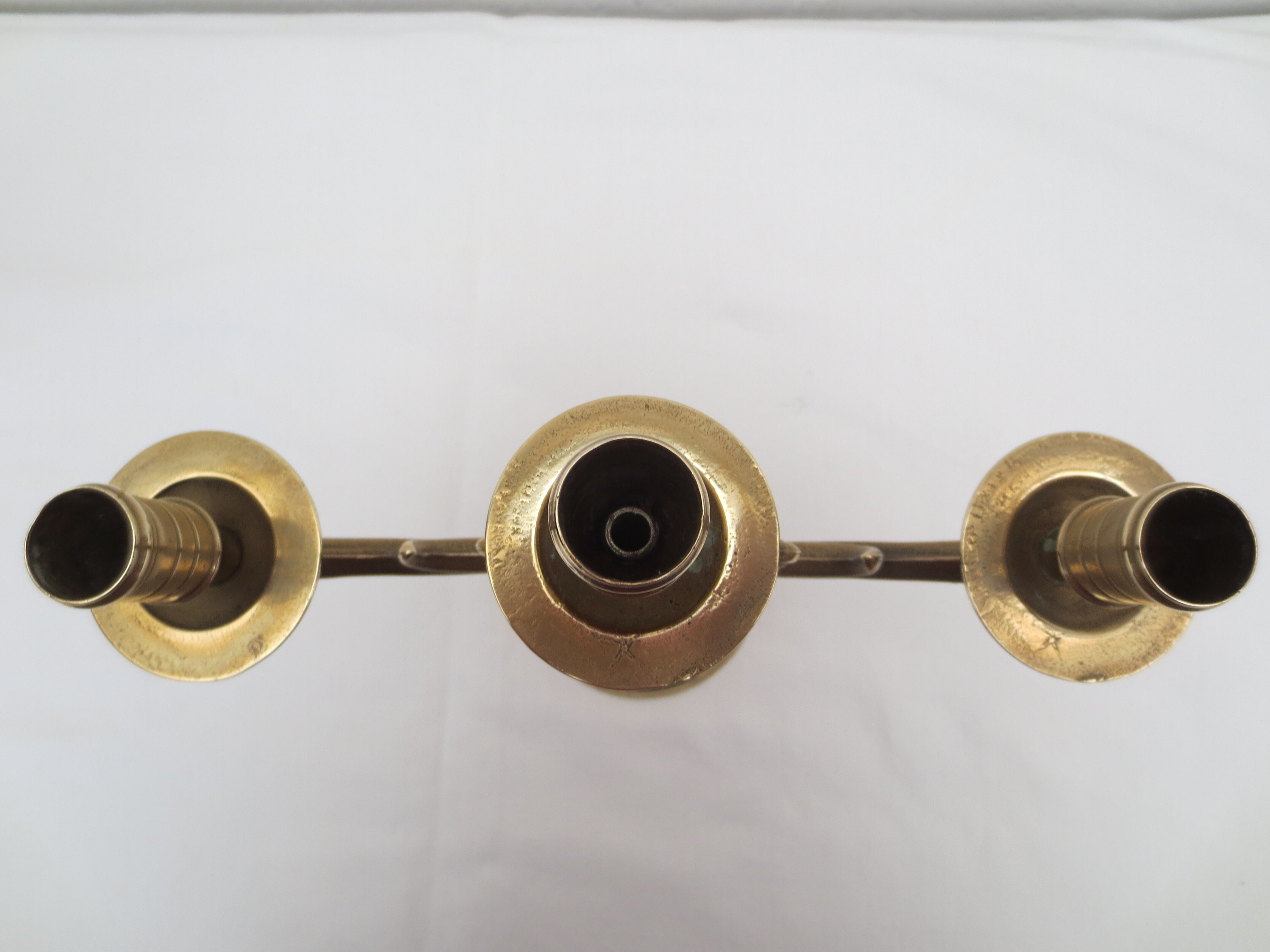 Pair of old brass candlesticks 3 branches