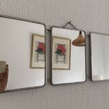 Vintage 1960s raspberry barber triptych mirror - 24 x 58 cm