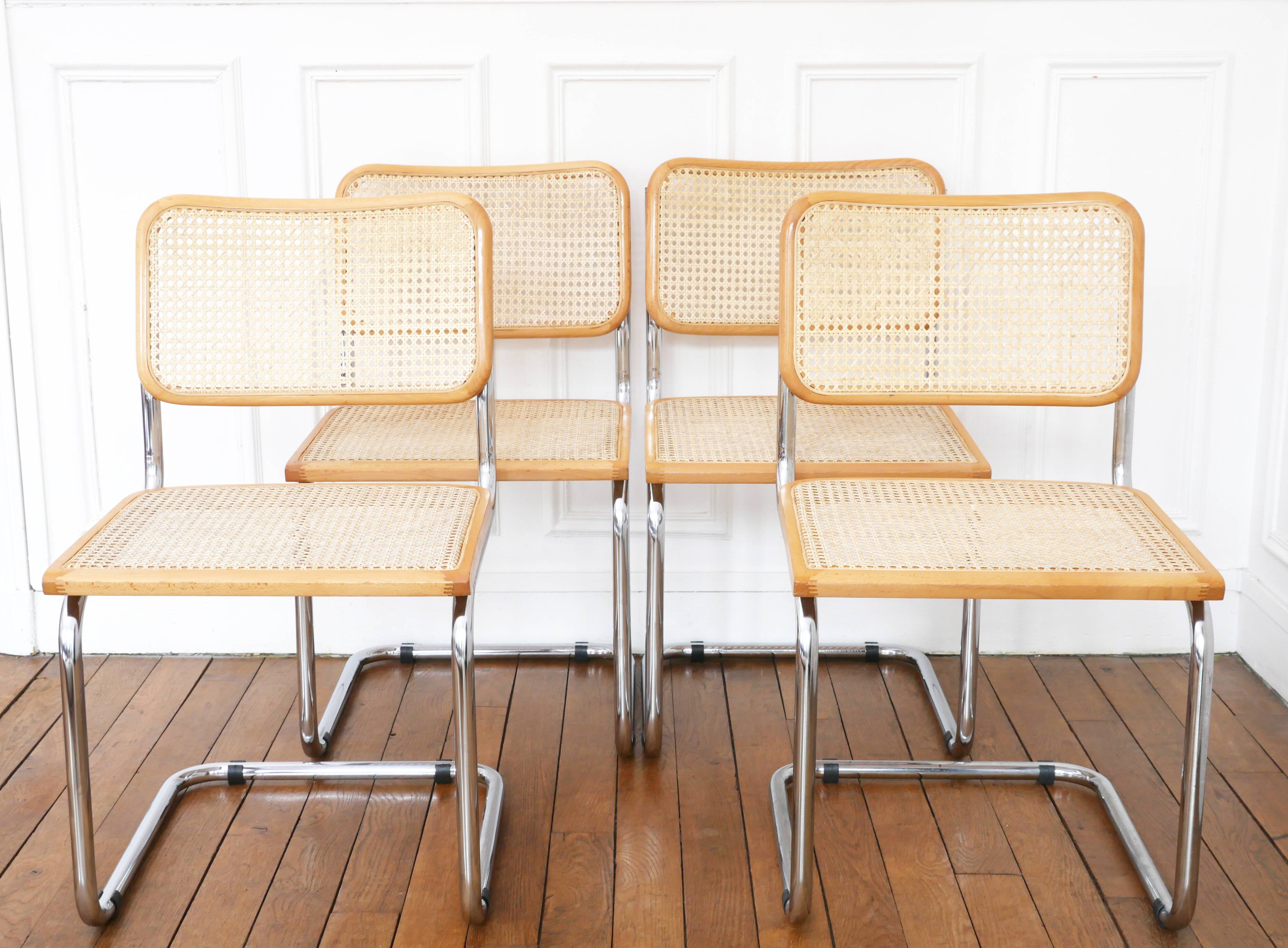 4 cesca b32 breuer chairs made in italy - cane seats reworked