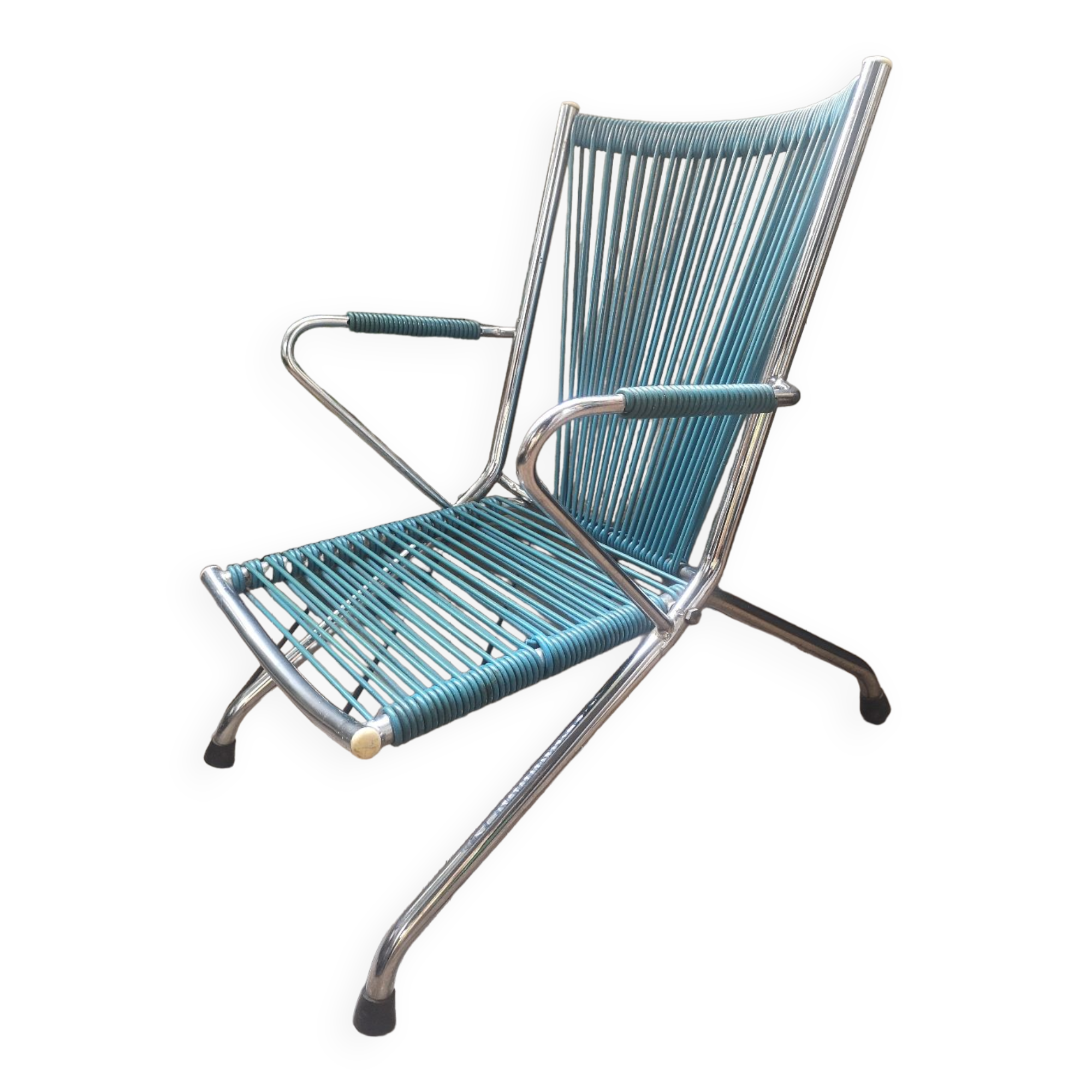 Chair armchair foldable child vintage 60's "scoubidou" blue