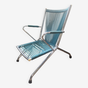Chaise fauteuil enfant pliable vintage 60's " scoubidou" bleu