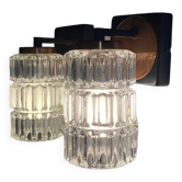 Paire d'appliques en verre et laiton cuivré vintage décoration