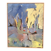 Original Swedish Oil on Canvas - 'Komposition' by Carina Bartoldson - Signed - 1993 - Vintage and Framed - 83 × 67 cm