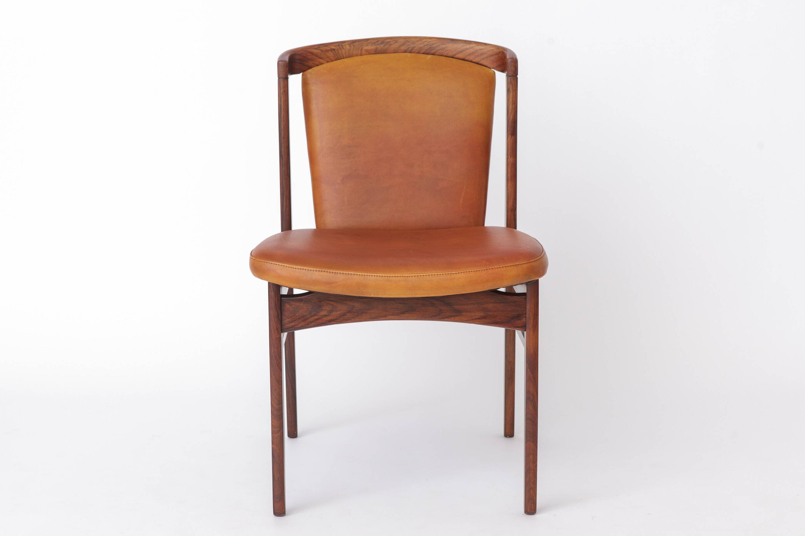 Set of 4 Erik Buch Rosewood Dining Chairs Cognac Leather Danish Mid Century