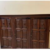 Antique neo-Gothic wardrobe with linen drawers.