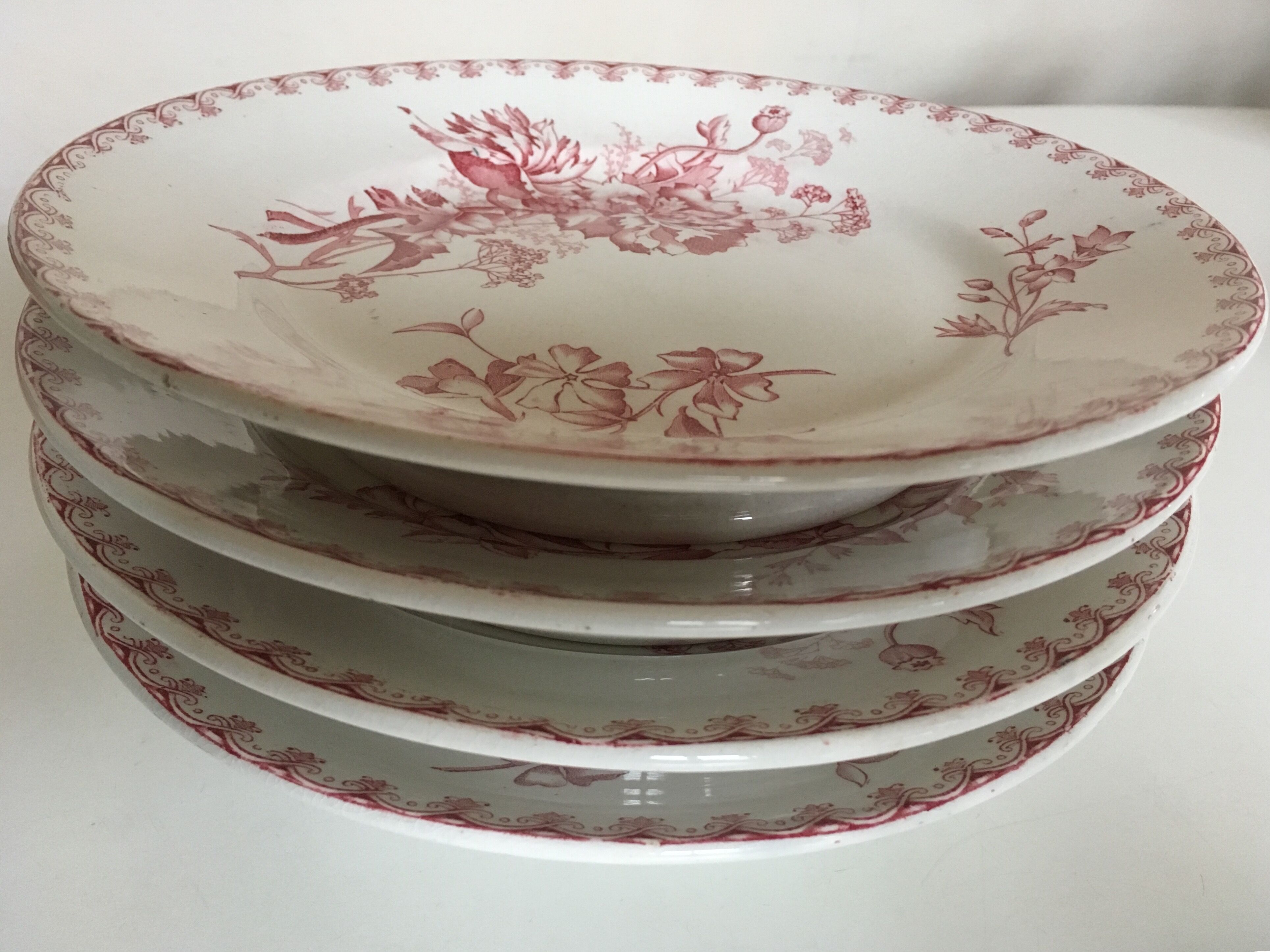 Set of 4 plates raised Sarreguemines land railway 19th décor Vega