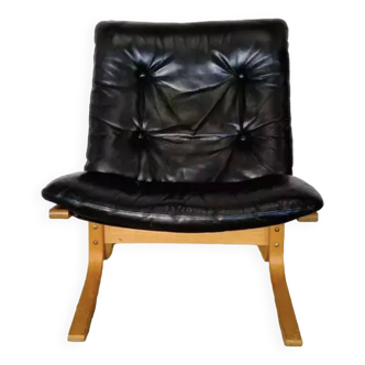 Fauteuil lounge vintage scandinave en cuir par Ingmar Relling 1970,S