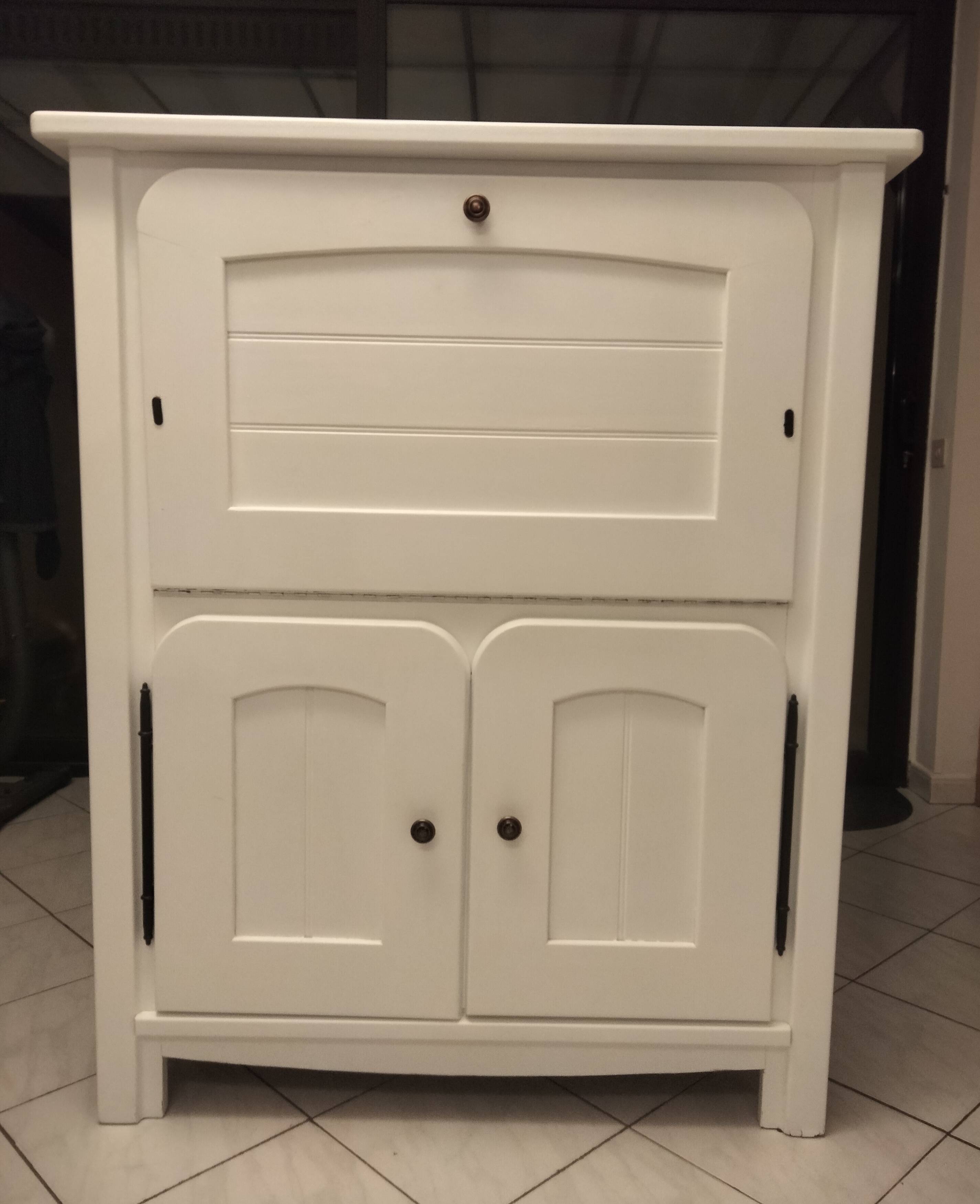 Secretary desk in solid wood, repainted matte white