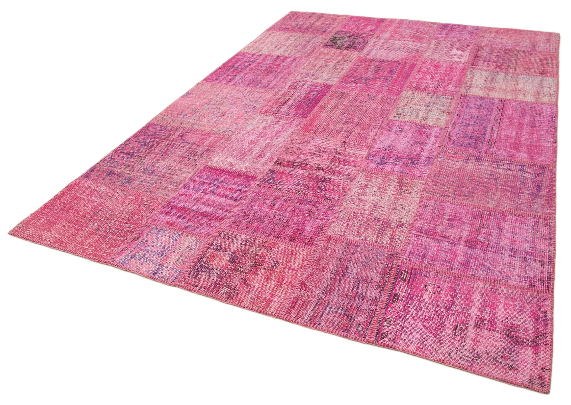 Hand-Knotted Oriental Overdyed 207 cm x 301 cm Pink Patchwork Carpet