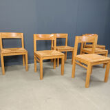 Vintage oak and wicker dining chairs, 1960s