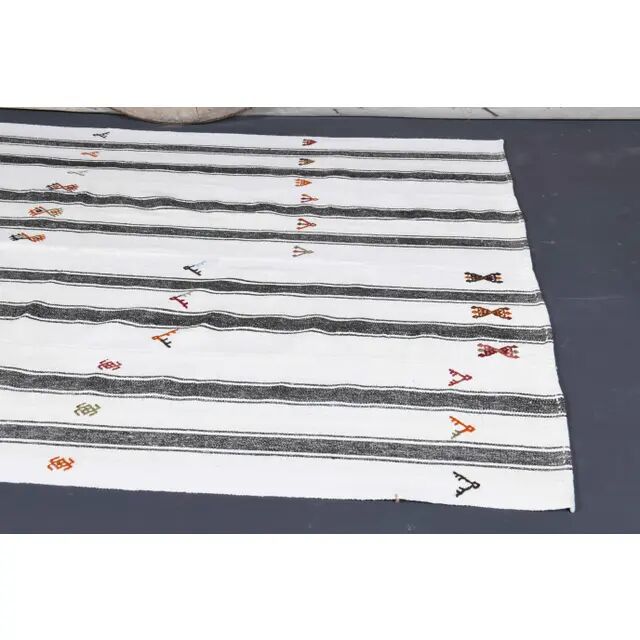 Vintage Turkish Hand-Knotted Wool Cotton White Kilim Area Rug 178x261