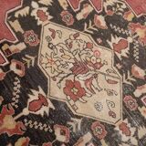 Tapis oriental vintage anatolien rouge bordeaux et noir, laine fait main