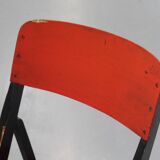 Red and black wooden folding chair By Egon Eiermann, Set of 4 chairs