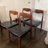 Set of 4 vintage designer chairs in teak and black skai 60's