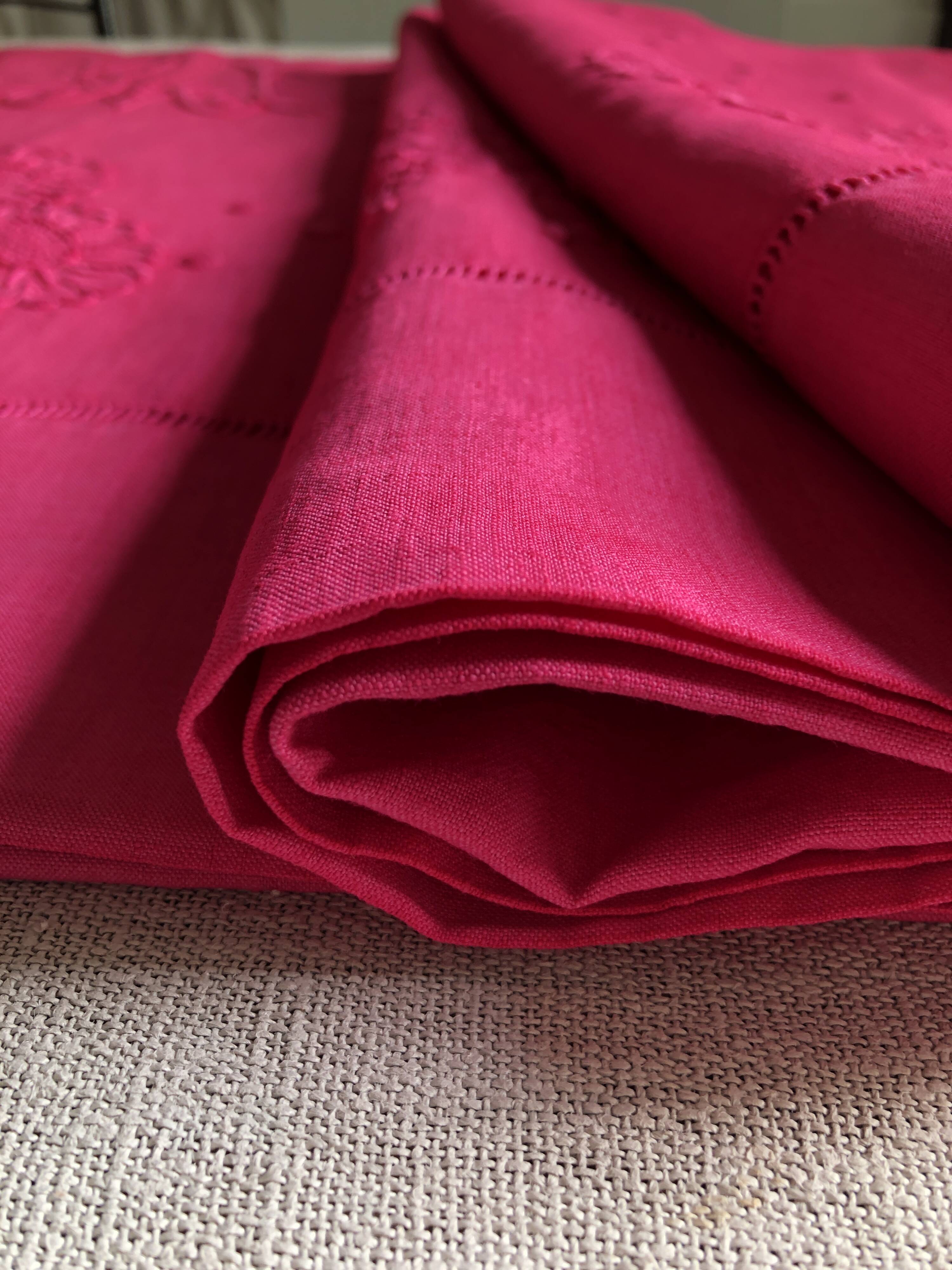 Antique Linen and Cotton Sheet Dyed in Fuchsia