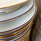 table service art deco limoges porcelain white border blue and gold 61 pieces signed