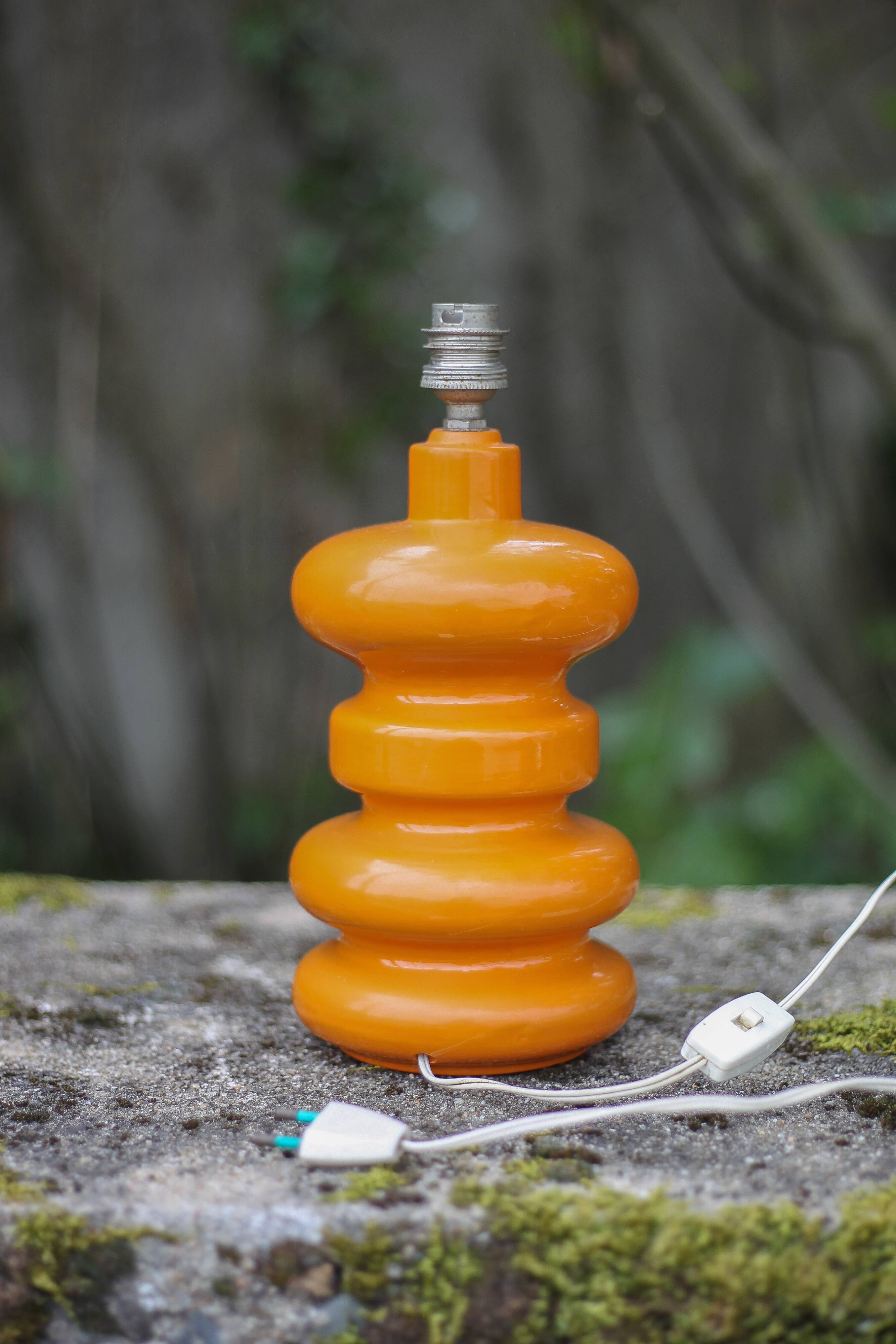 Bedside lamp, vintage table lamp, orange ceramic lamp with plastic lampshade, 70's