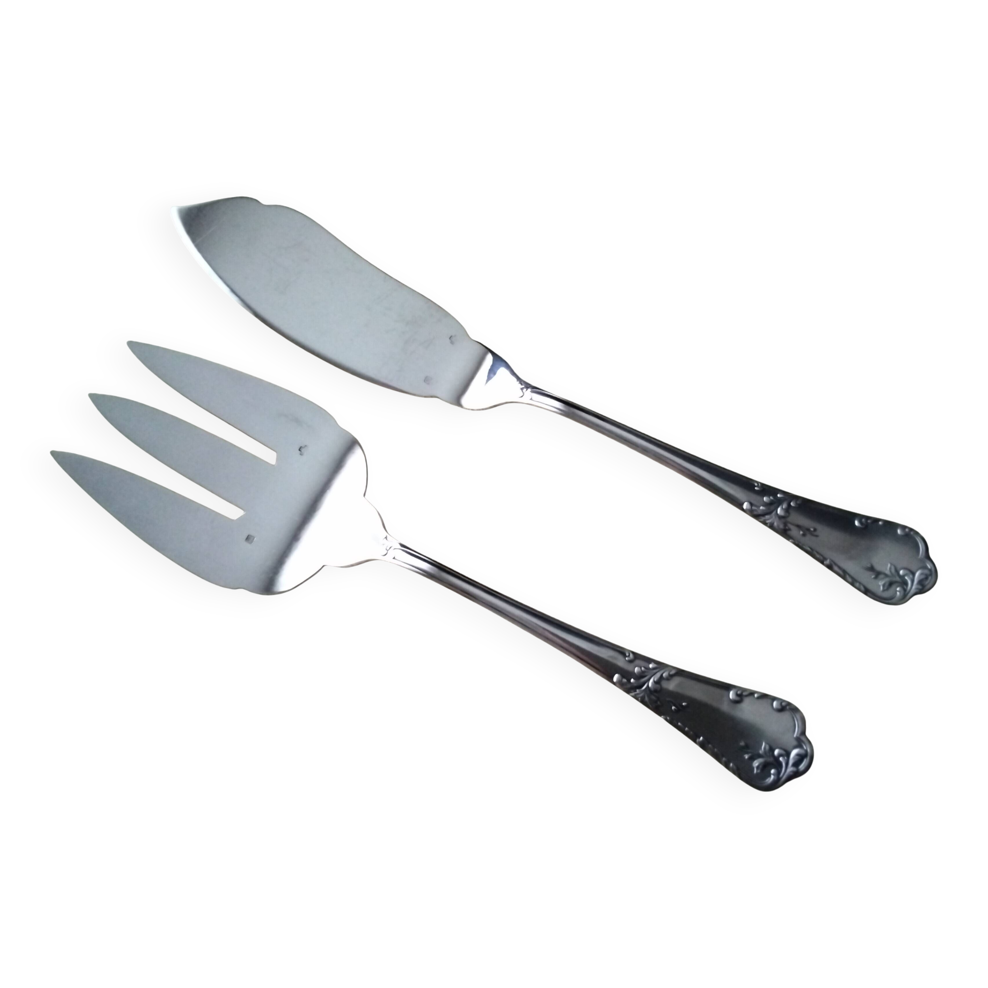 Silver-plated fish serving utensils, SBF style. Louis XV style