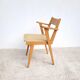 Vintage bridge armchair in beech and pale yellow faux leather from the 1960s.