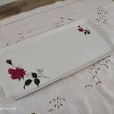 Plat à cake à oreilles en porcelaine Bavaria blanche décor roses fushia liseré doré