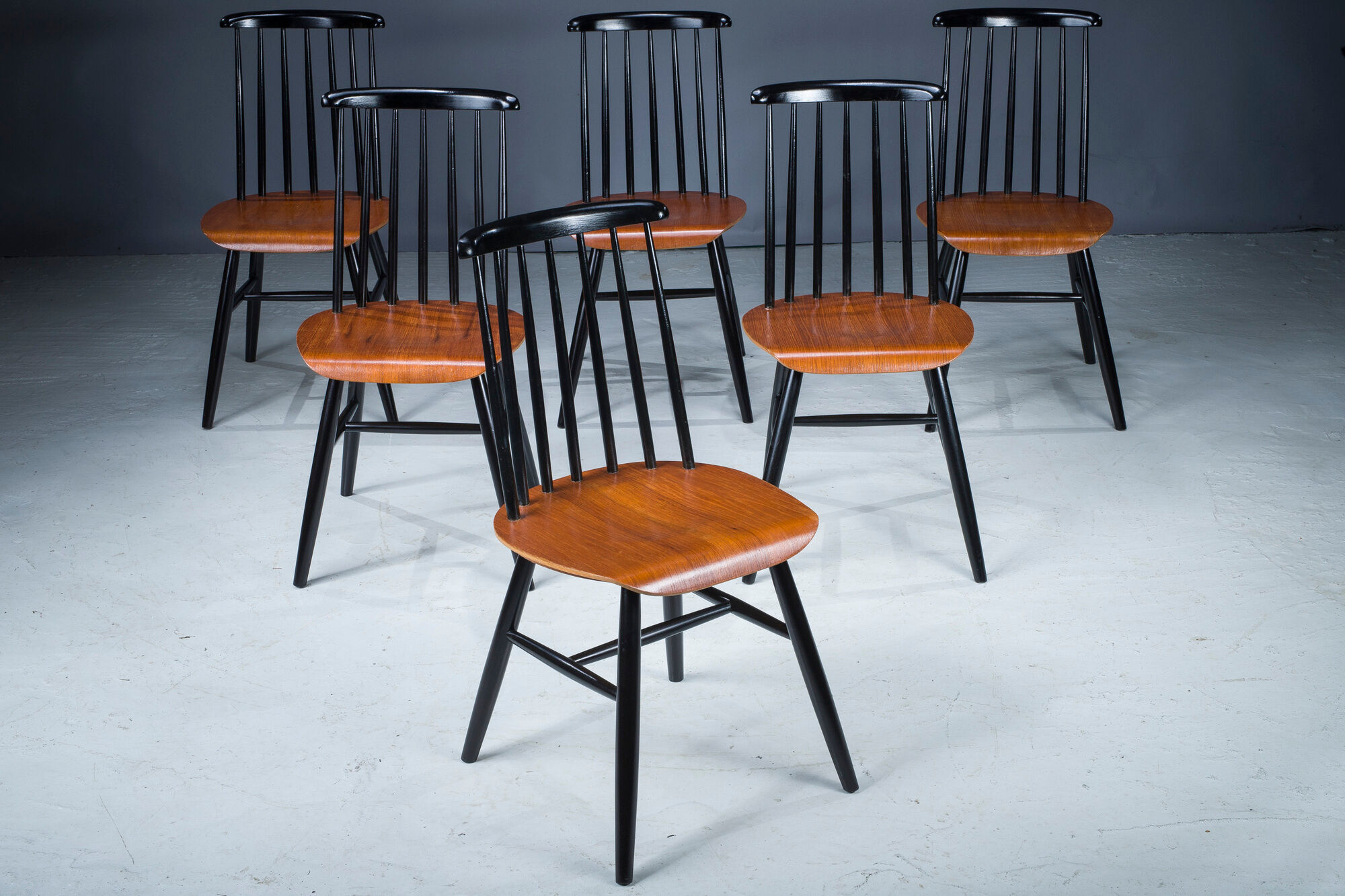 French Fanett Beech and Teak Chairs by Ilmari Tapiovaara, 1960s, Set of 6