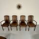 Set of 8 wooden and thick leather armchairs, Girsberger design, 80s