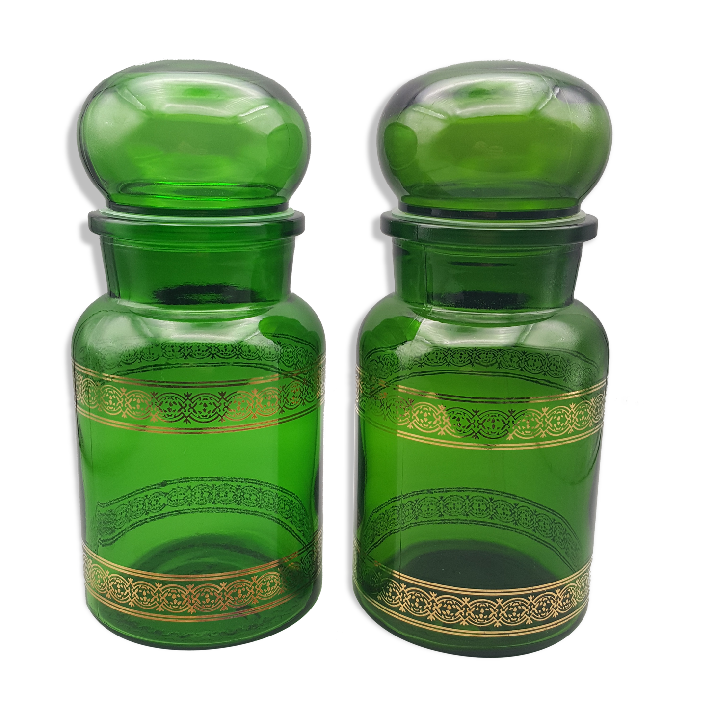 Pots en verre container made in belgium verts avec liseret doré