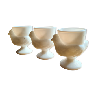 Lot de 3 coquetiers opaline blanche formes poule