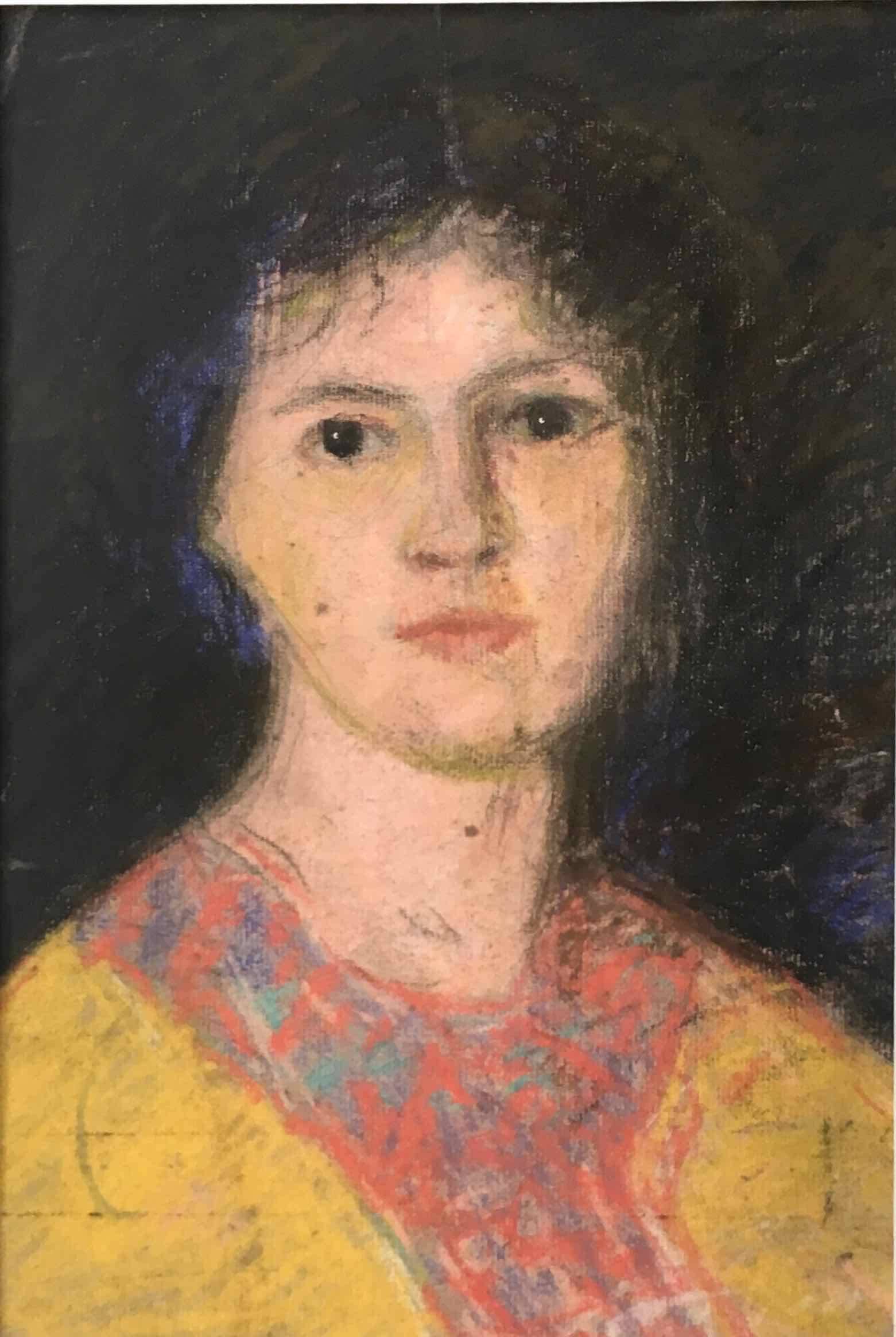 Old pastel portrait of young woman from the 1930s