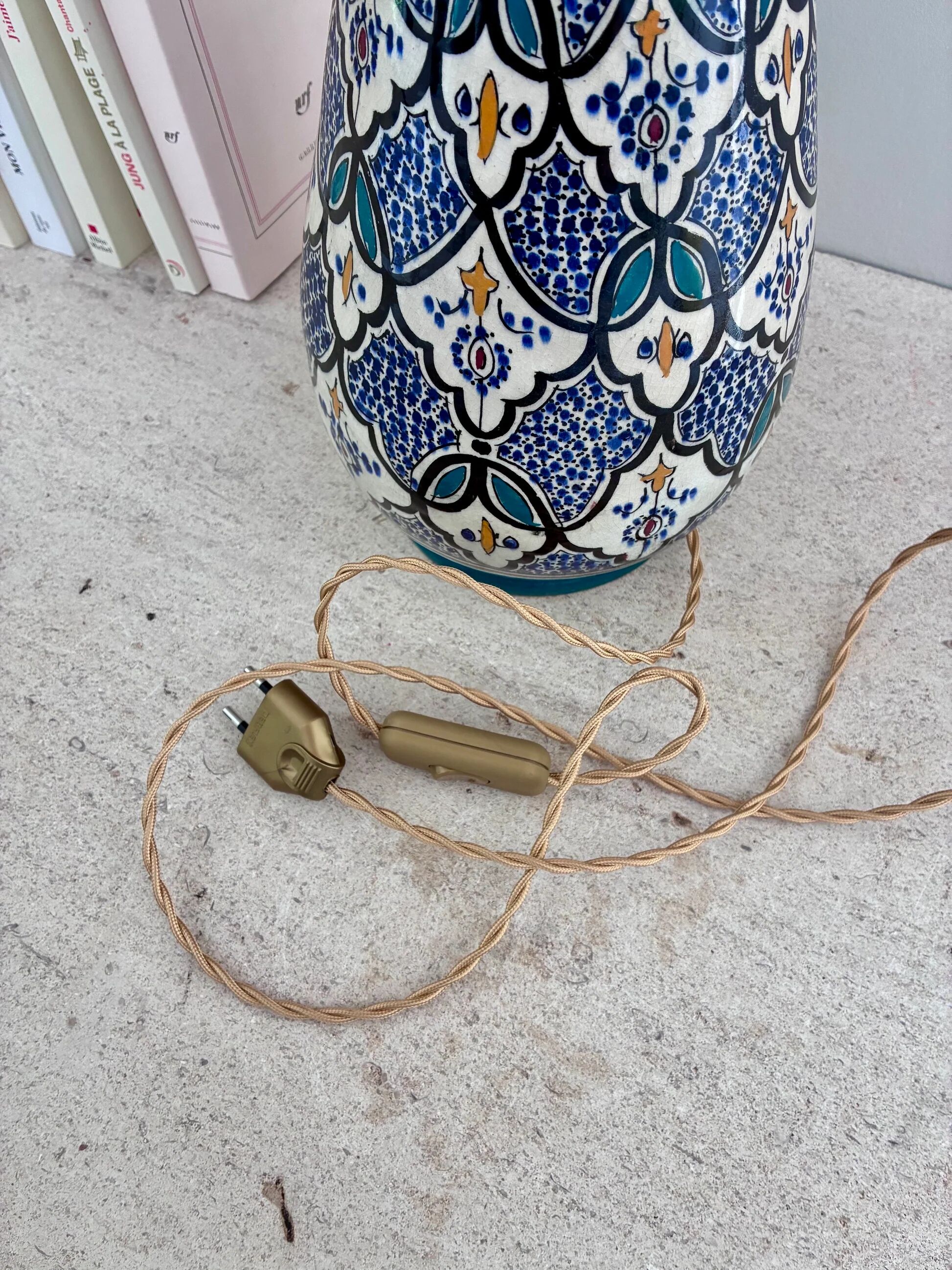 Large Moroccan lamp in glazed ceramic - 1970.