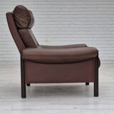 1970s, Danish armchair, original condition, furniture leather, dark oak wood.