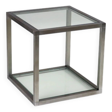 Table basse cubique vintage des années 1960 en verre et métal, Italie
