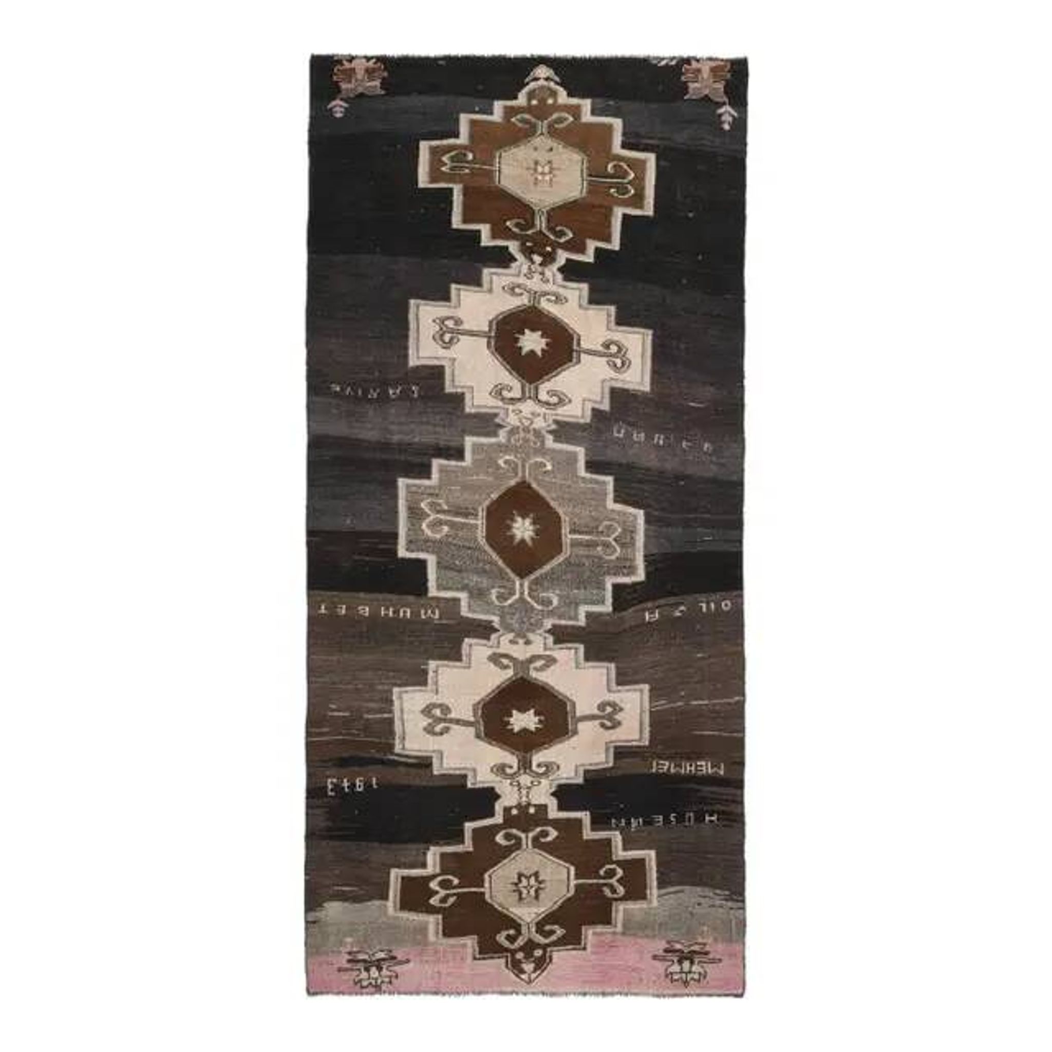 1970s Turkish Hand-Knotted Wool Cotton Brown Runner Rug 149x320