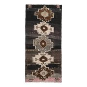 1970s Turkish Hand-Knotted Wool Cotton Brown Runner Rug 149x320