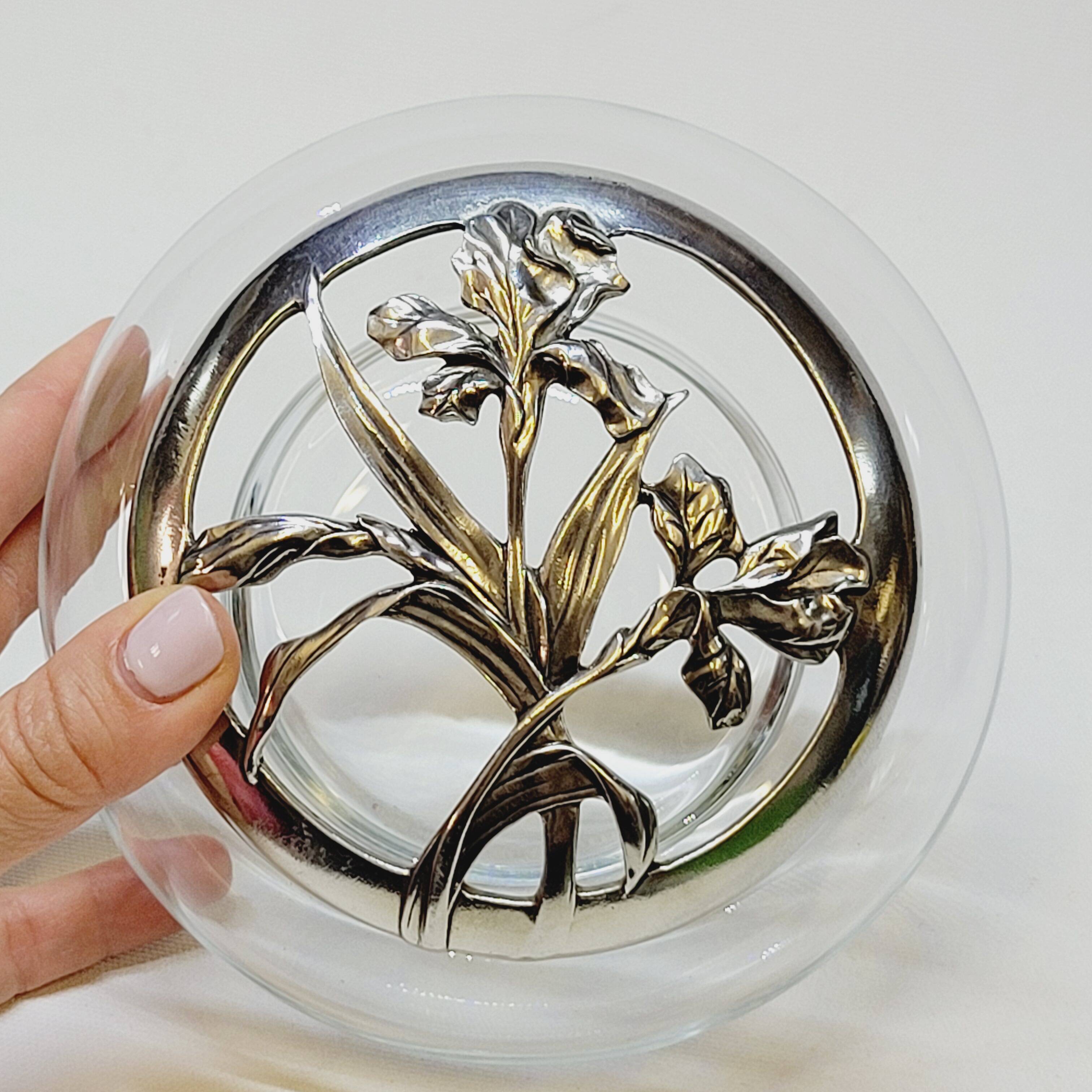 Iris 1989 Seagull Pewter Lidded Glass Potpourri Container
