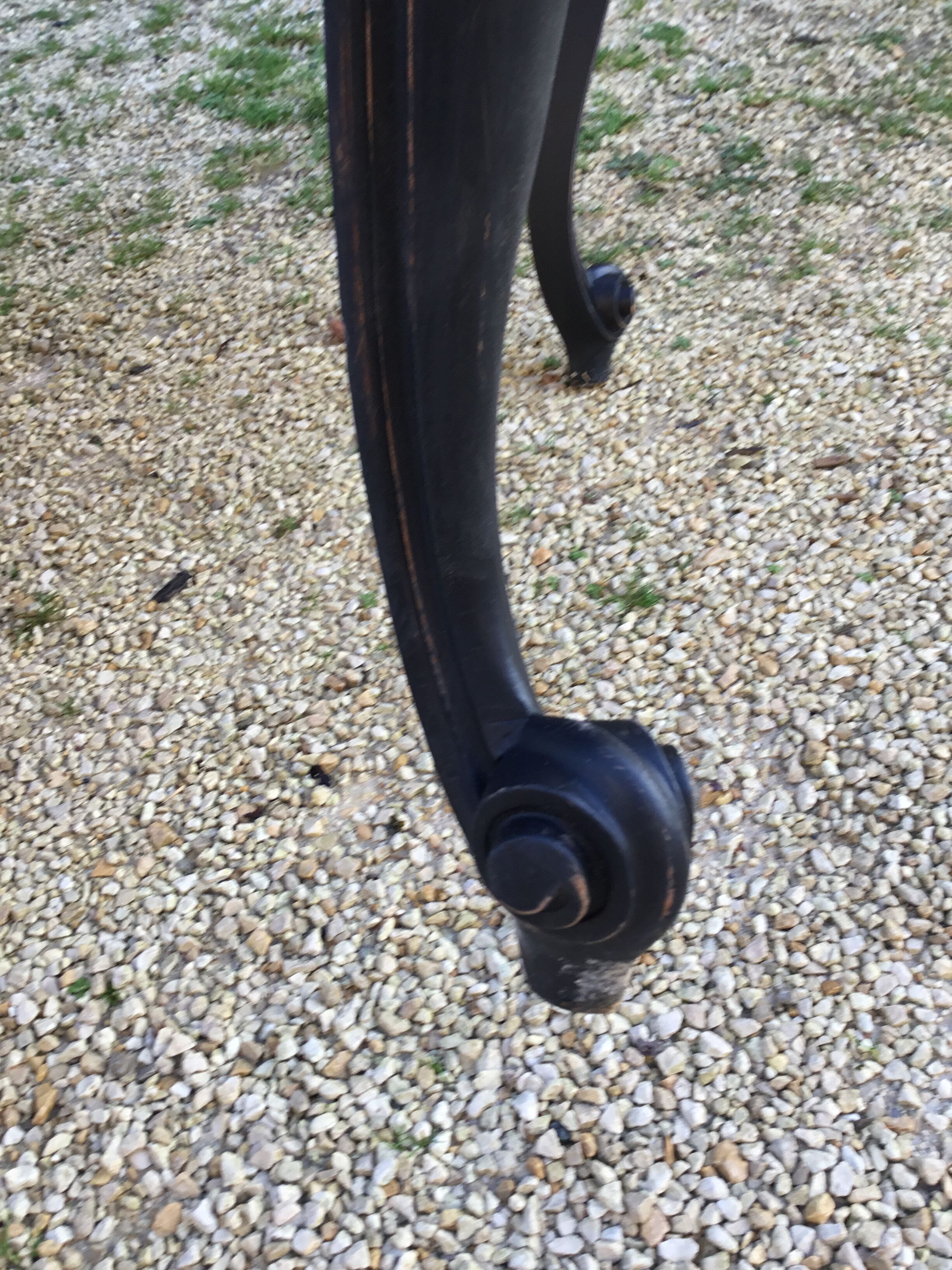 Louis XV style table in cherry wood restyled base in black and raw wood top