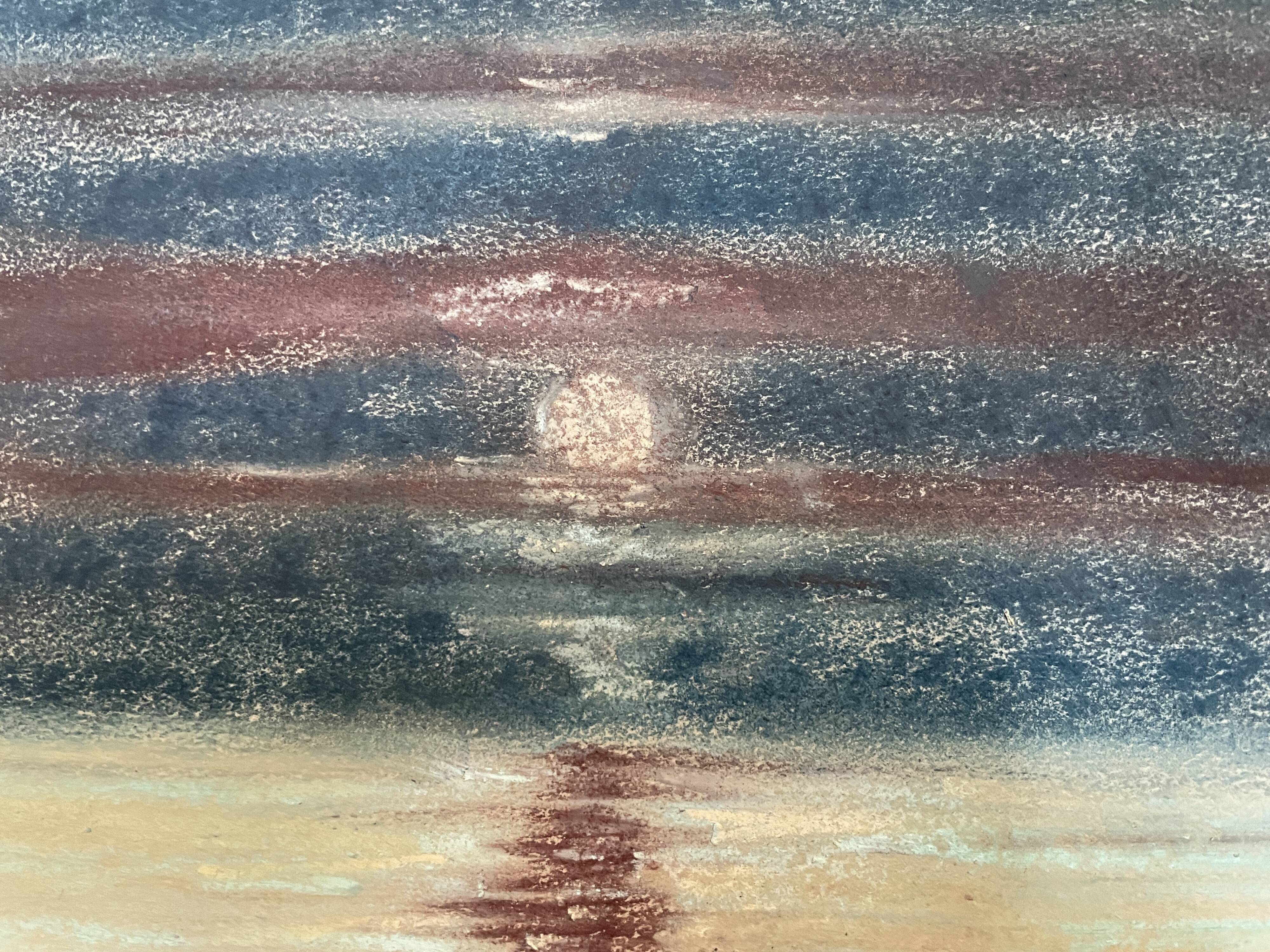 Signed pastel painting "sunset" Normandy