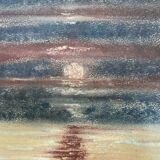Signed pastel landscape painting "sunset" Normandy